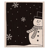 Sello de goma con muñeco de nieve y copos de nieve