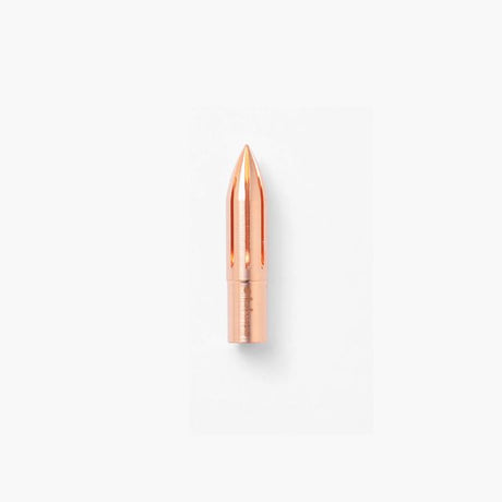 The copper nib was born from a desire for a durable and practical dip pen nib. Enjoy a variety of line widths from fine to broad by tilting the nib at different angles. Fits most nib holders as well as those from our range.

The nib was designed by Yuto Yamazaki of Kuramae-based design studio Alloy. The nib tip has been rounded and polished with meticulous care, providing a remarkably smooth writing experience that defies expectation. Perfected over many iterations, the innovative nib is like no other.

Abo