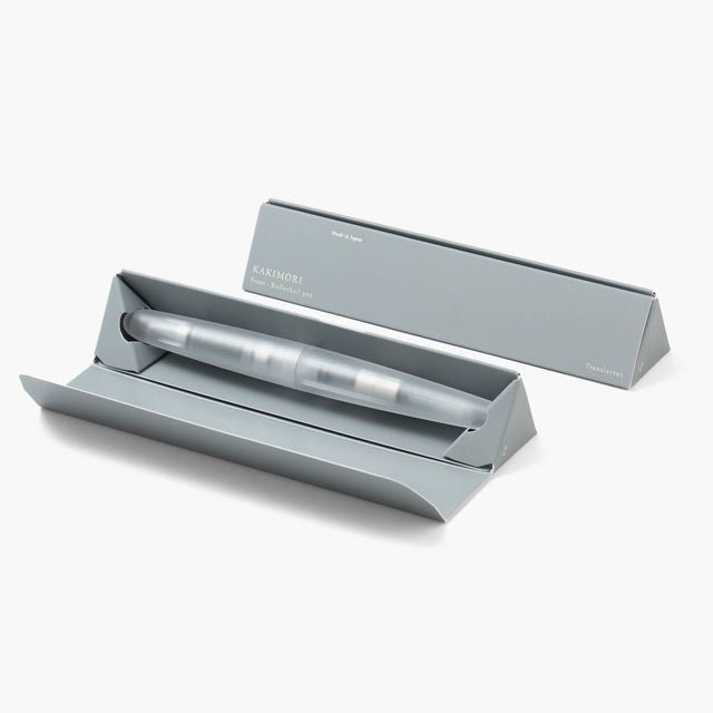 A pen that evokes the texture of frosted glass. Its translucency reveals the internal mechanism as an aesthetic feature. Careful consideration of form and colour palette ensures an elegant presence, even when not in use.&nbsp;

The pen is equipped with thoughtful functionality, including an extended grip section and a screw cap designed for quick access with minimal turns. The visible ink level allows for easy refills.

Available in a Fine and Medium nib
Includes converter
Steel nib
