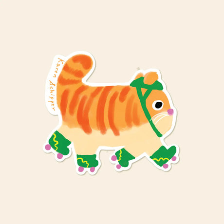 Karen Schipper Vinyl Sticker - Roller Skate Cat

Playful, colorful, and full of personality, Roller Skate Cat Sticker features an orange tabby rolling along in green roller skates with a matching helmet. The bright palette and whimsical movement make this design an easy standout in sticker racks, cat-themed assortments, and giftable displays.

Made from matte-coated, waterproof vinyl, it’s durable enough for laptops, planners, water bottles, and more. It’s an easy impulse add-on for cat people, best friends