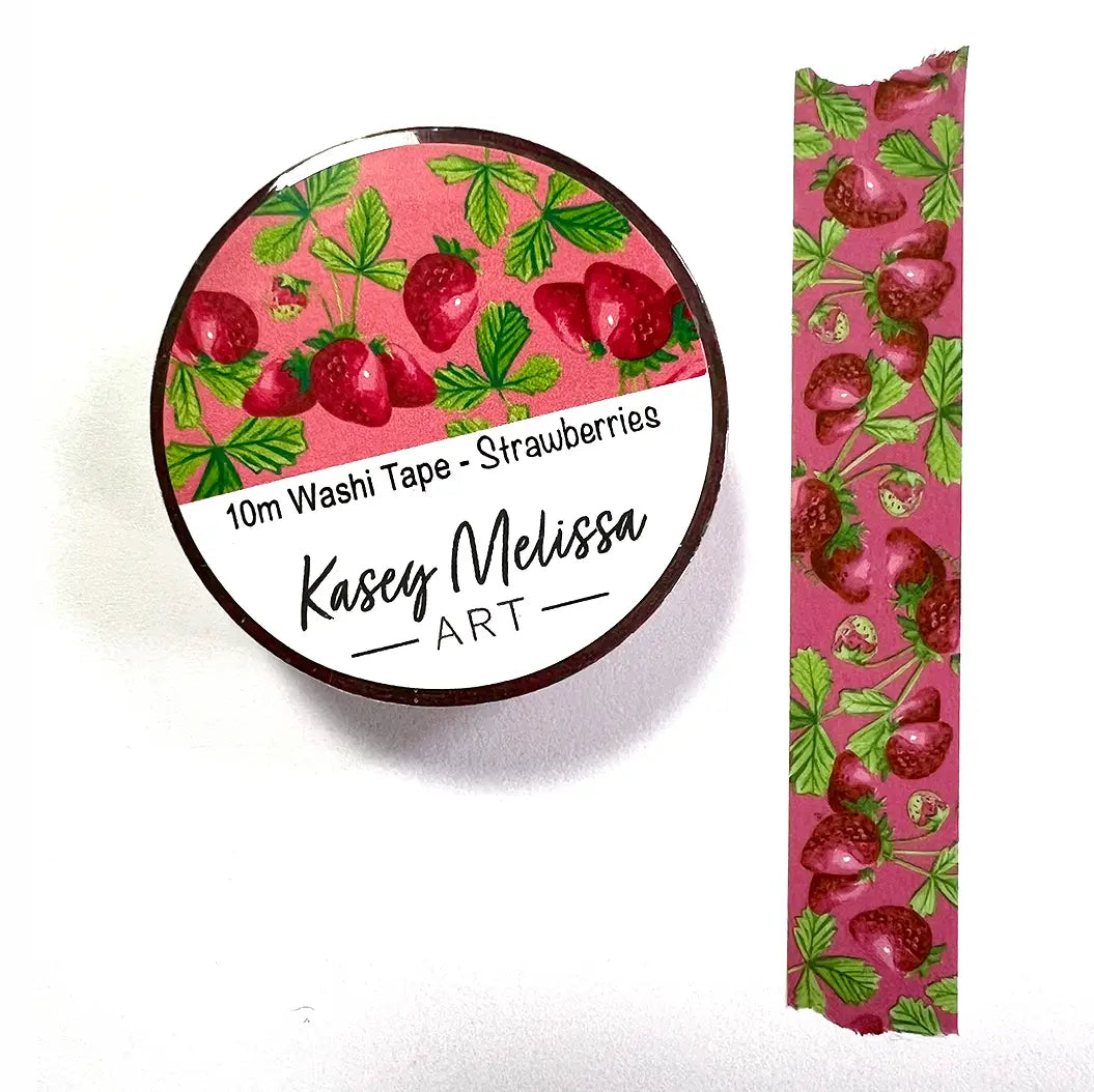 Strawberry washi tape. Add a bit of color to your journal, letters or scrapbooking.

- 15mm wide
- 3 Meters long
- printed with my designs