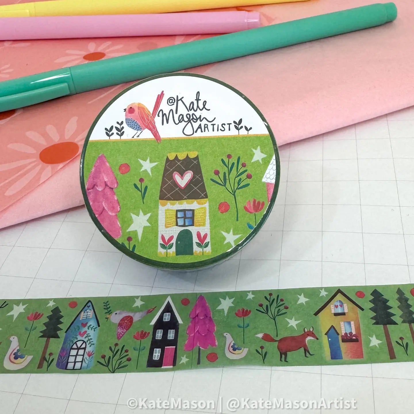 Kate Mason Green Village Pink Trees Washi Tape