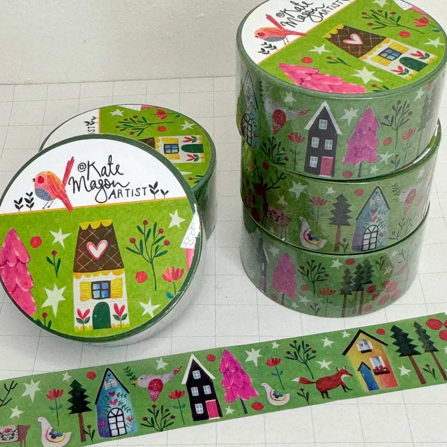 Kate Mason Green Village Pink Trees Washi Tape