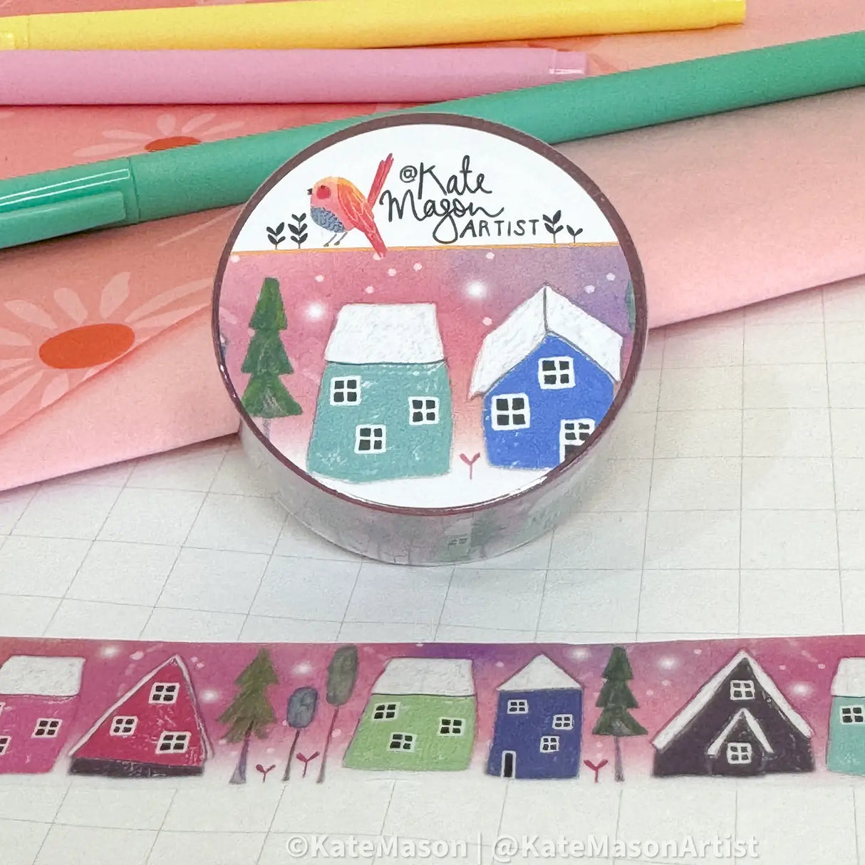 Kate Mason Pink Snowy Village Washi Tape