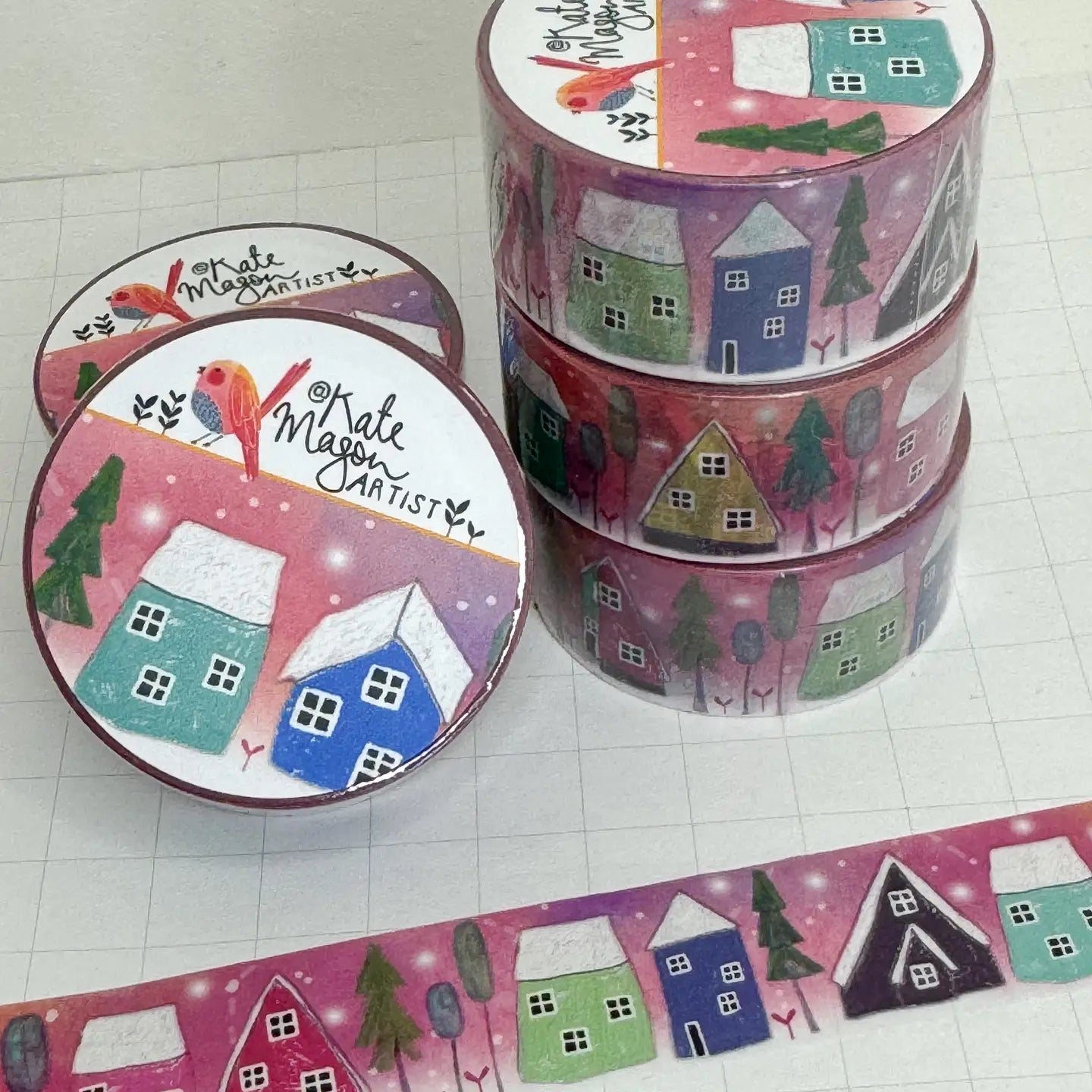 Kate Mason Pink Snowy Village Washi Tape