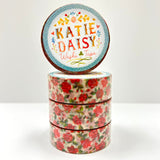 Katie Daisy - Rose Washi Tape

There are so many uses for washi tape! You can use it for scrapbooking, gift wrapping, and even home decor projects :) Add some extra charm to your letter-writing, use it to tack up photos... the possibilities are endless!

Details:

* Traditional washi tape, printed on rice paper
* Each roll is 15mm wide, 10m long, and the pattern reprints every 350mm.
* Semi-transparent&nbsp;