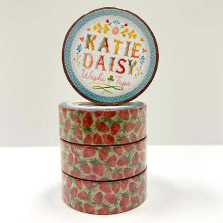 Katie Daisy - Strawberry Washi Tape

There are so many uses for washi tape! You can use it for scrapbooking, gift wrapping, and even home decor projects :) Add some extra charm to your letter-writing, use it to tack up photos... the possibilities are endless!

Details:

* Traditional washi tape, printed on rice paper
* Each roll is 15mm wide, 10m long, and the pattern reprints every 350mm.
* Semi-transparent&nbsp;
