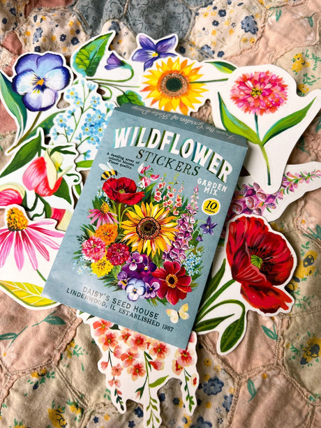 Wildflower Sticker Pack - Set of 10 Matte Stickers by Katie Daisy

From The Garden of Katie Daisy:

Adorn your laptop, water bottle, packages and so much more with this set of vibrant wildflower STICKERS!! You'll receive 10 floral stickers in a seed packet! (This listing is not for wildflower seeds ;) )
