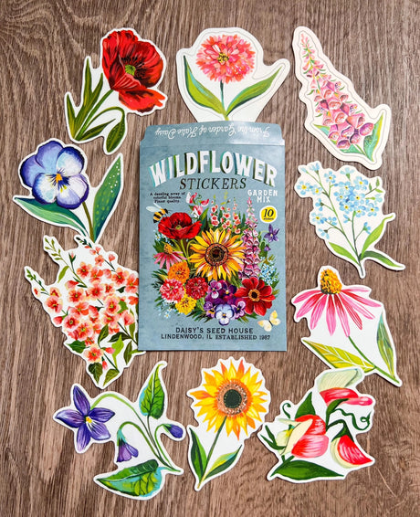 Wildflower Sticker Pack - Set of 10 Matte Stickers by Katie Daisy

From The Garden of Katie Daisy:

Adorn your laptop, water bottle, packages and so much more with this set of vibrant wildflower STICKERS!! You'll receive 10 floral stickers in a seed packet! (This listing is not for wildflower seeds ;) )