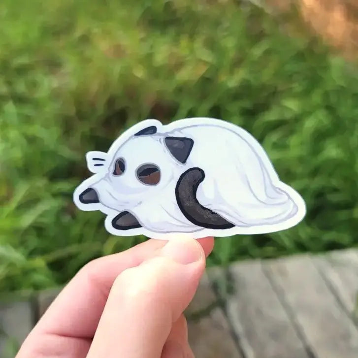 Katrina Wold Art - Tiny Cat Vinyl Sticker - Halloween Ghost