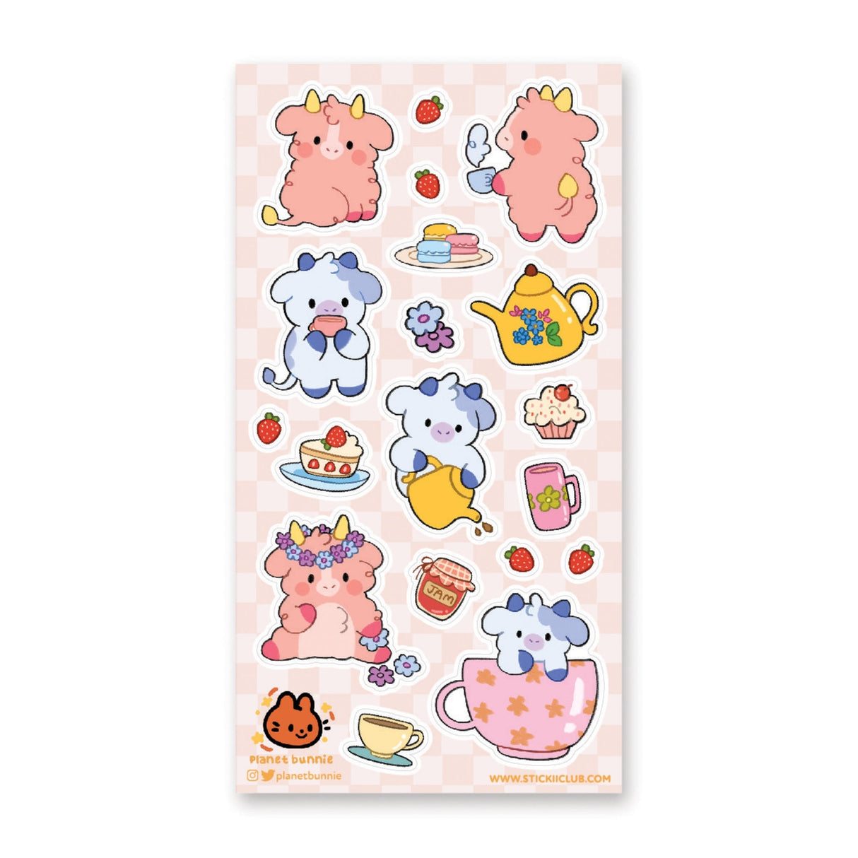 STICKII Kawaii Cow Tea Party Sticker Sheet