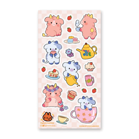 STICKII Kawaii Cow Tea Party Sticker Sheet