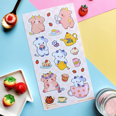 STICKII Kawaii Cow Tea Party Sticker Sheet