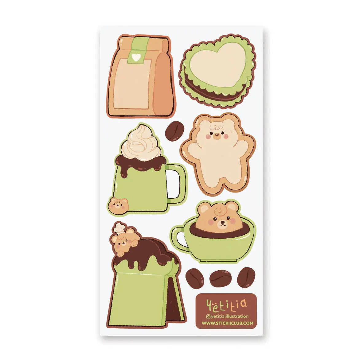 STICKII Kawaii Kuma Cafe Labels Sticker Sheet