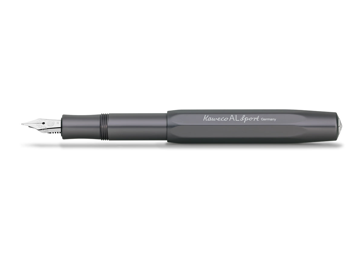 Our AL Sport fountain pen anthracite is a pen to behold. The silky, glossy surface in a warm grey tone has an expressive and noble appeal. It is a perfect accessory for everyday use in the office, daily life, and leisure.

The metallic body is made of high-quality aluminium and grants an unique haptic experience. Its fine surface imparts elegance.

This pocket fountain pen only measures 10.5 cm when closed and is, therefore, a perfect everyday pen. When the cap is attached, the pen grows to a standard size 