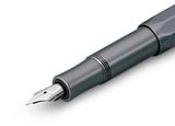 Our AL Sport fountain pen anthracite is a pen to behold. The silky, glossy surface in a warm grey tone has an expressive and noble appeal. It is a perfect accessory for everyday use in the office, daily life, and leisure.

The metallic body is made of high-quality aluminium and grants an unique haptic experience. Its fine surface imparts elegance.

This pocket fountain pen only measures 10.5 cm when closed and is, therefore, a perfect everyday pen. When the cap is attached, the pen grows to a standard size 