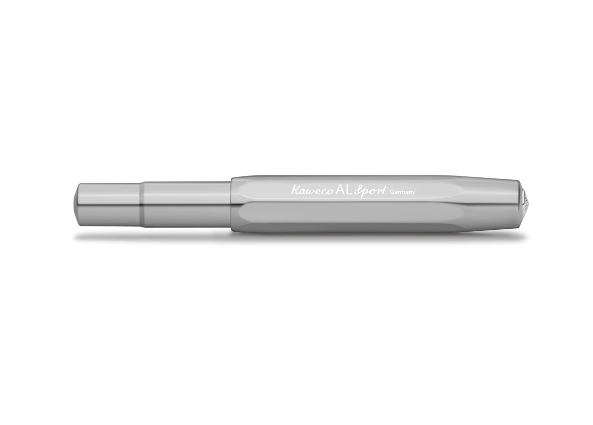 Thanks to the untreated aluminium, the AL Sport fountain pen Raw quickly develops an individual patina. The metallic body is made of high-quality aluminium and grants an unique haptic experience. Its fine surface imparts elegance.

This pocket-sized fountain pen only measures 10.5 cm when closed and is, therefore, a perfect everyday pen. When the cap is attached, the pen grows to a standard size of 13 cm. Thanks to its light weight and small size, it’s a great pen for on the go.

You can individualize your 