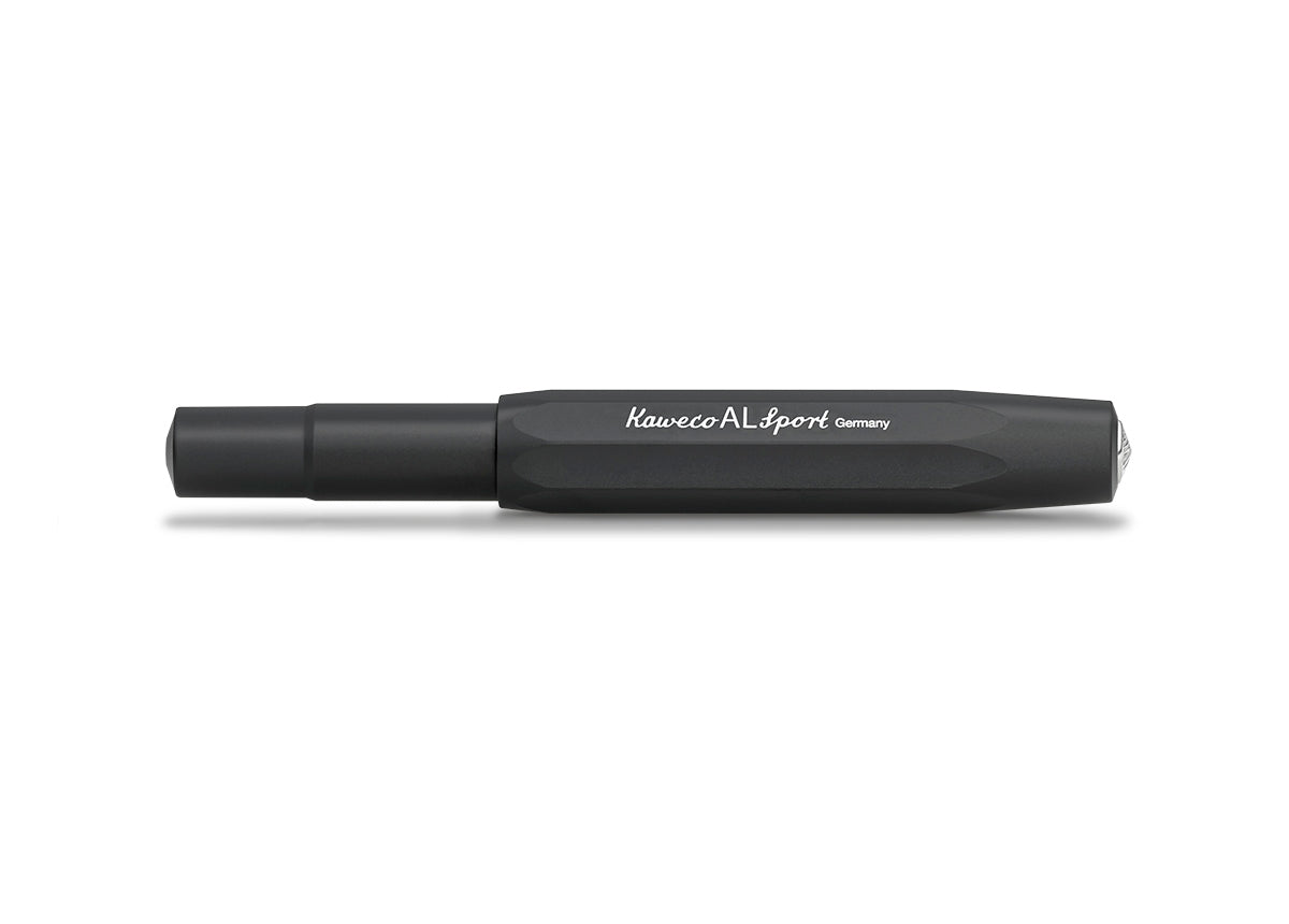 All black everything – our roller ball in black performs brilliantly in any situation. The elegant, black pen with a matt surface can be combined with various notebooks, papers and other accessories.

The metallic body is made of high-quality aluminium and grants an unique haptic experience. Its fine surface imparts elegance.

The Kaweco Sport was created in 1911. The pocket-sized roller ball pen only measures 10.5 cm when closed, and grows to a standard size of 13 cm, when the cap is attached.&nbsp;

The i