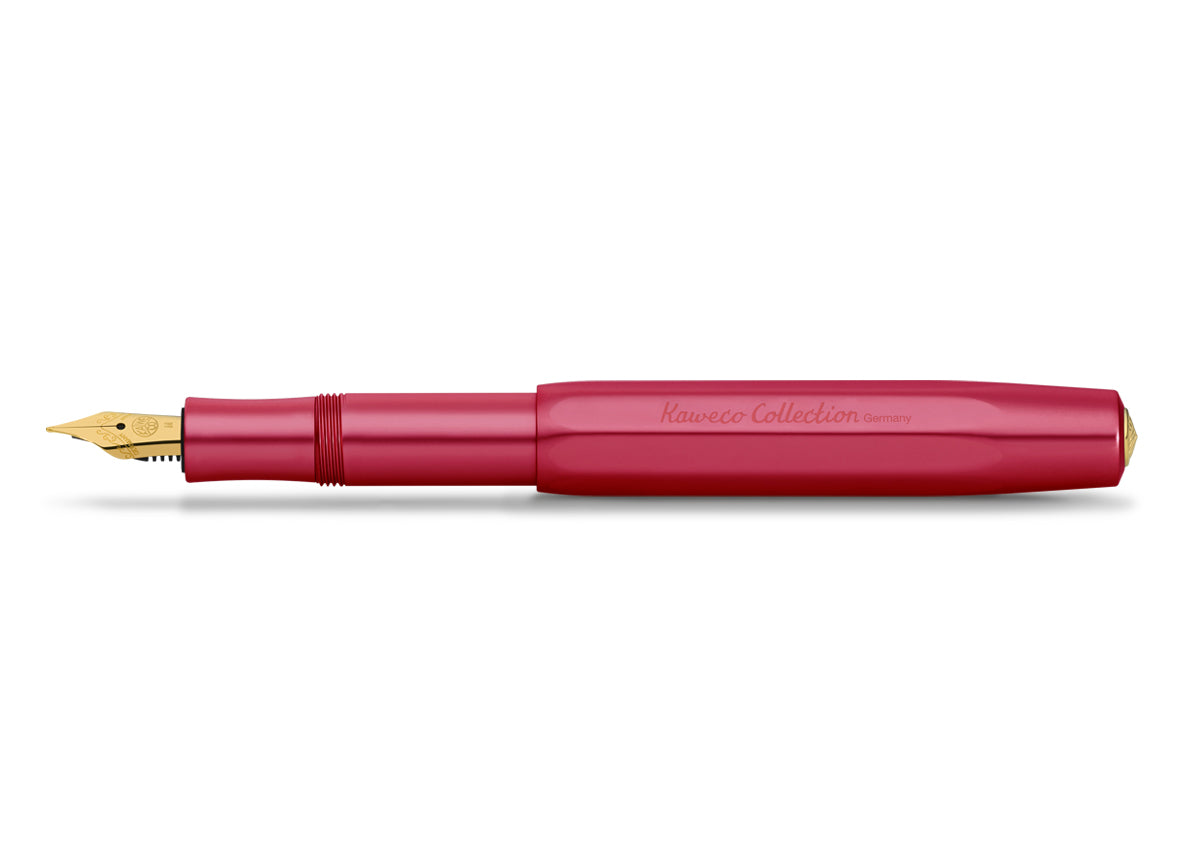 Just like the intricately cut facets of a ruby, the glossy polished surface of the fountain pen creates an exciting play of light on the octagonal shape. The refinement of the surface creates soft, rounded edges, which makes the writing instrument particularly comfortable to hold. A shadow engraving and the combination of aluminum with gold elements complements the elegant character of the pen. Included with this pen is a standard royal blue ink cartridge.&nbsp;
