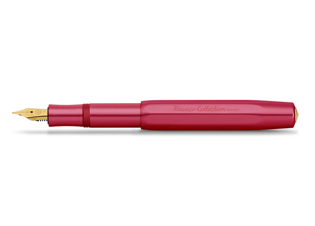 Just like the intricately cut facets of a ruby, the glossy polished surface of the fountain pen creates an exciting play of light on the octagonal shape. The refinement of the surface creates soft, rounded edges, which makes the writing instrument particularly comfortable to hold. A shadow engraving and the combination of aluminum with gold elements complements the elegant character of the pen. Included with this pen is a standard royal blue ink cartridge.&nbsp;