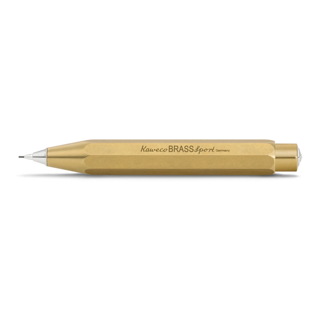 Kaweco Brass SPORT Mechanical Pencil .7mm


Heavy mechanical pencil made of high-quality brass with an individual touch.
Writing instruments of the series Kaweco Brass Sport develop a natural and unique patina during the use. Every mechanical pencil becomes an individual item over time due to this. The sturdy brass is complemented by fine silver elements, such as the logo cap. The writing instrument's high weight already presses slightly onto the paper by itself. This feature makes it possible for you to dr