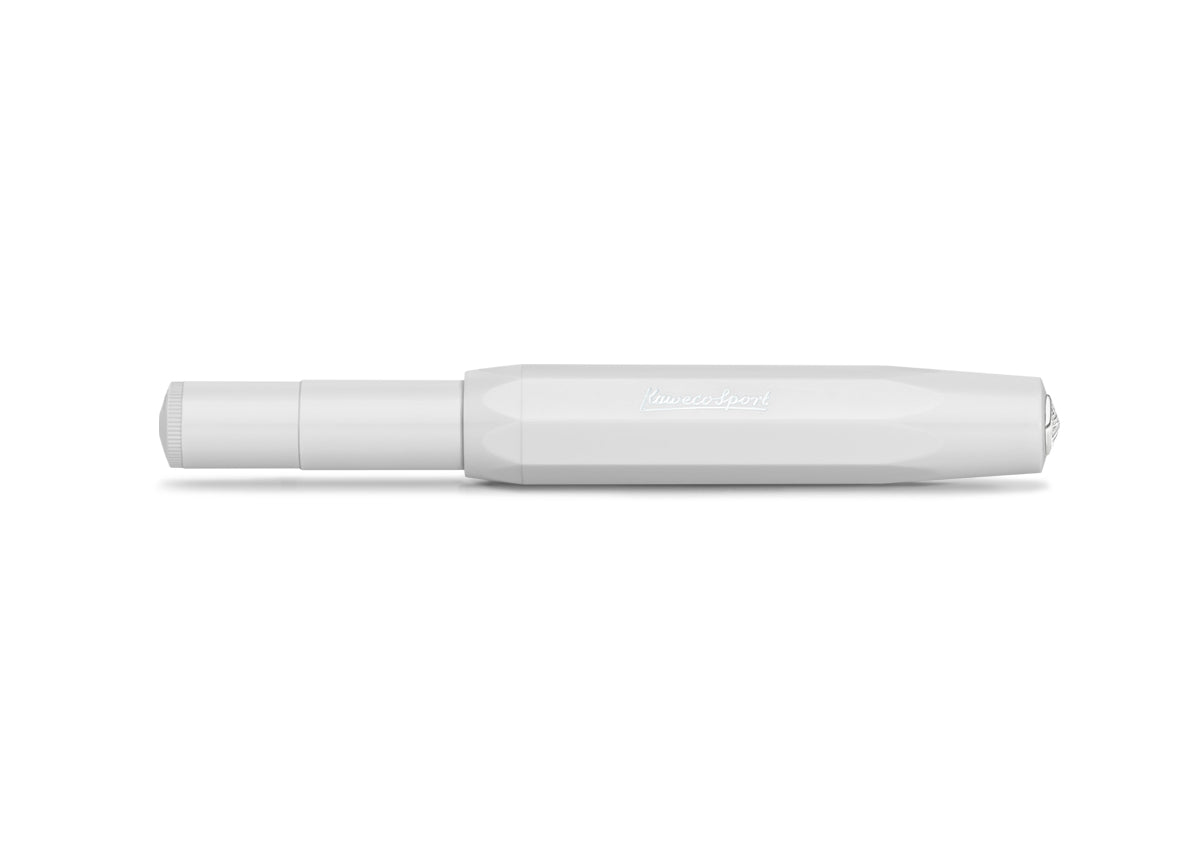 For those who like minimalism, the Kaweco Classic Sport Fountain Pen is available in white. The classic and elegant colour can be combined with various notebooks, papers and other accessories.


In 1911 something remarkable by the name of Kaweco Sport was created. The pocket fountain pen only measures 10.5 cm when closed, therefore it can easily be taken anywhere. With the cap attached, it grows to a normal size of 13 cm.

You can choose between five nib sizes from extra fine (EF) to extra broad (BB). If yo