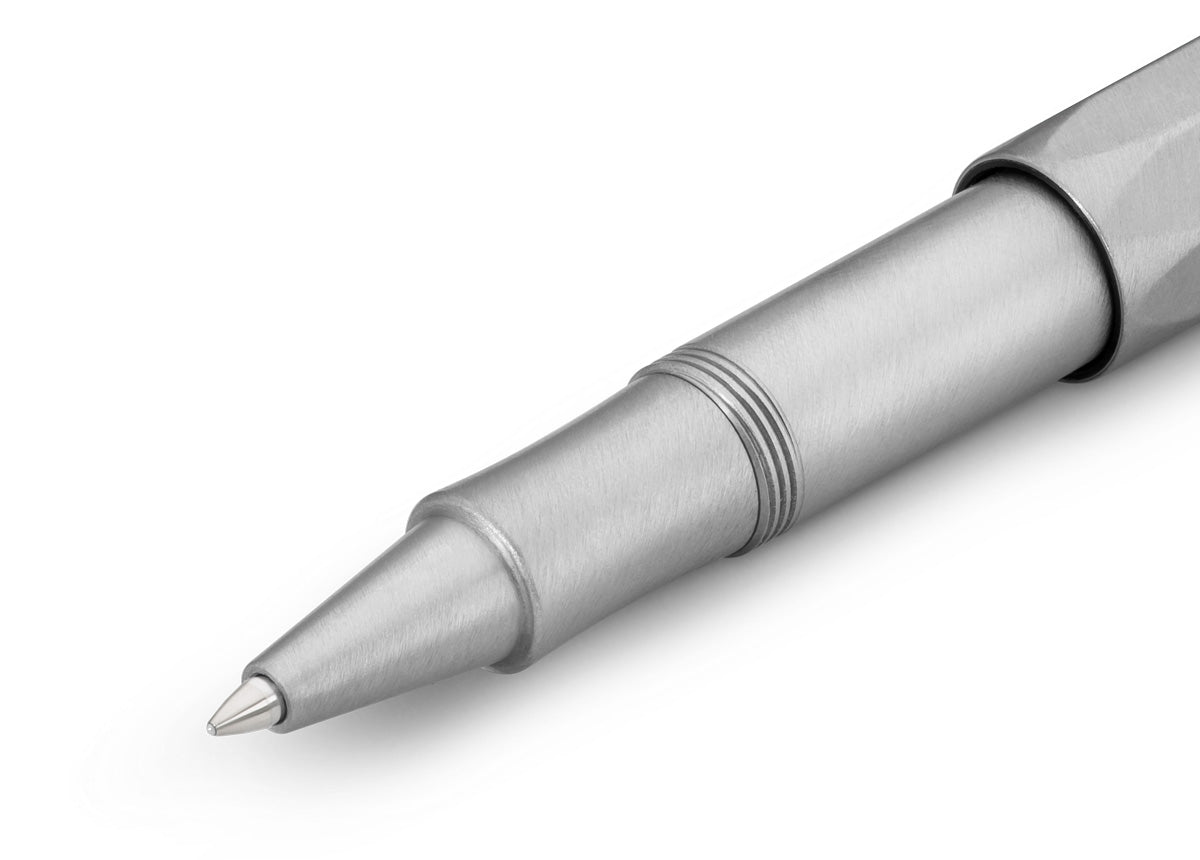 The latest technology of gel refill and ceramic ball combined with classic design made of stainless steel with a brushed finish.

This pocket roller ball pen has a length of only 10.5 cm when closed and grows to a standard size of 13 cm with the cap attached.

The raw stainless steel receives its elegance through a brushed finish. Due to the high weight, the writing instrument already presses slightly onto the paper by itself. This feature makes it possible for you to write longer and comfortably. In combin