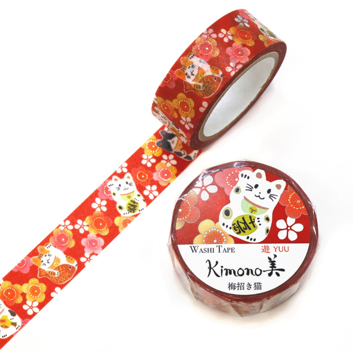 Kimono美 Beauty - Plum Beckoning Cat Washi Tape