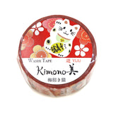 Kimono美 Beauty - Plum Beckoning Cat Washi Tape Maneki Neko