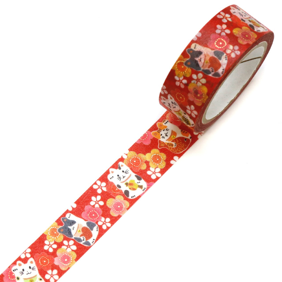 Kimono美 Beauty - Plum Beckoning Cat Washi Tape Maneki Neko Fortune Cat