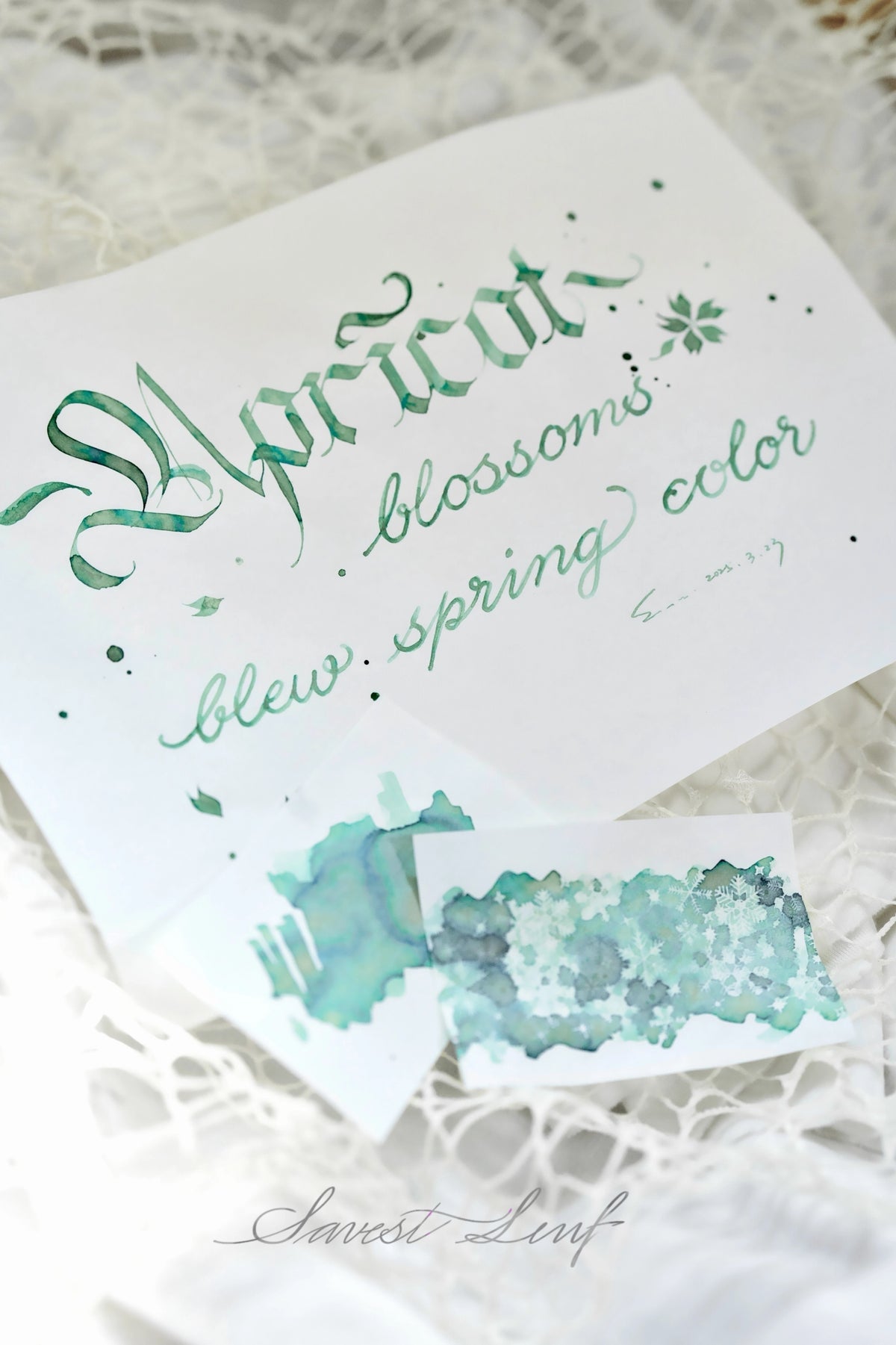 Kitty Inkpot Apricot Blossoms of Early Spring Ink 杏花酿春色 - A gentle teal‑mint ink that captures the fleeting beauty of spring’s first bloom. Blossoms of Early Spring flows like morning dew across paper, soft, translucent, and full of quiet life. Its shading dances between misty jade and pale turquoise, evoking apricot petals kissed by sunlight.