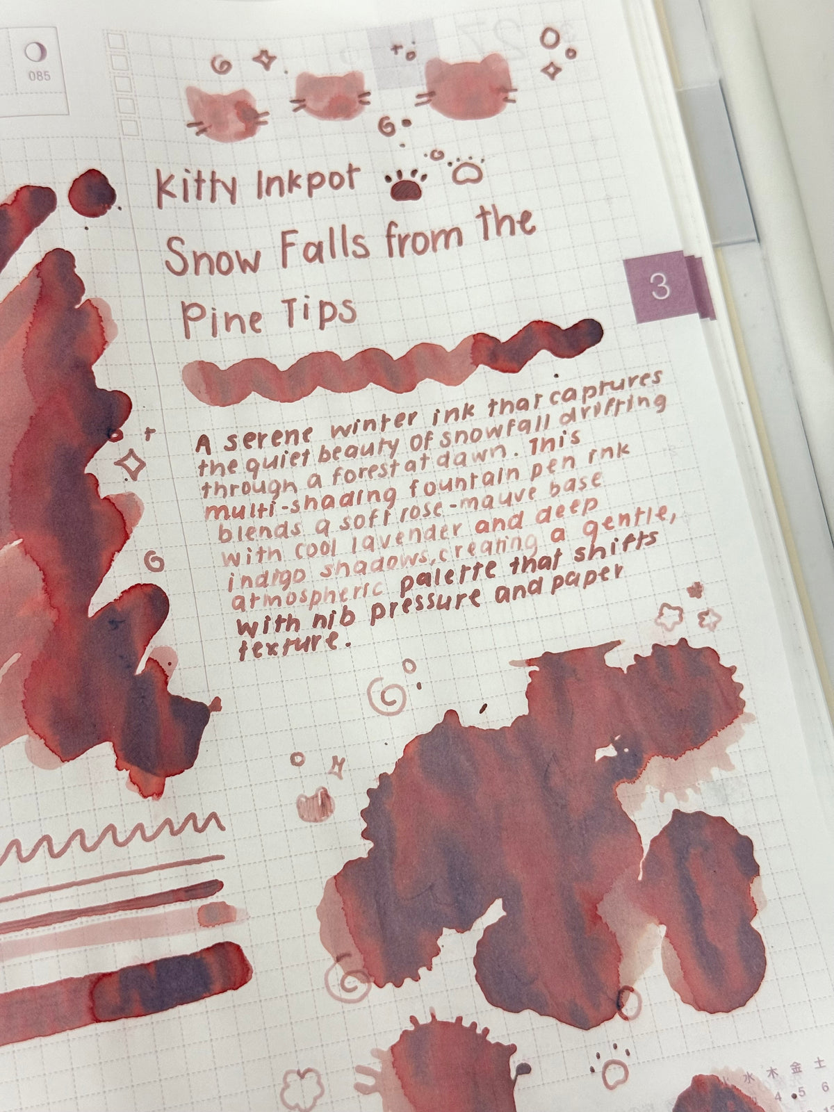 Kitty Inkpot Snow Falls From the Pine Tips in the Wind Ink 风落松梢雪 (2025 Winter Limited Edition) Close Up