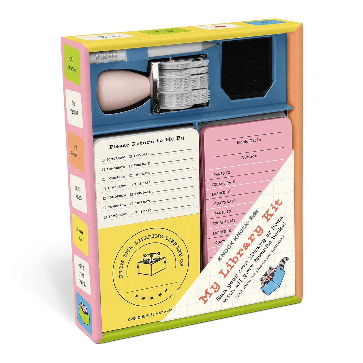 Run your own library at home with all your favorite books! This activity kit makes it fun & easy to share books with friends (or siblings or even grownups!). Just stick the special pocket inside any book you plan to lend and use the checkout card & official date stamp to mark the day you want it back— boom, you’re a librarian! Because loving books is cool and losing track of ’em is not.