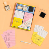 Run your own library at home with all your favorite books! This activity kit makes it fun & easy to share books with friends (or siblings or even grownups!). Just stick the special pocket inside any book you plan to lend and use the checkout card & official date stamp to mark the day you want it back— boom, you’re a librarian! Because loving books is cool and losing track of ’em is not.