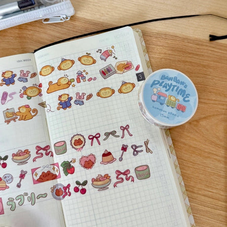 Kuma, BanBan, Shippo, and Dango in themed washi tapes of their own.

Lovely Kuma, BanBan’s Playtime, Lucky Shippo, and Dango’s Dreamy Deco

15mm washi tapes perfect for deco and using as stickers.