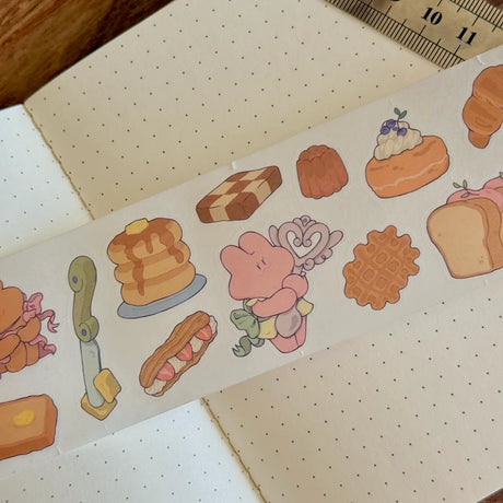 5 meters of pure kiss-cut, washi sticker bakery bliss~

They readjust easily and blend in with the paper. (Lighter paper recommended for maximum visibility)

Just like the washi tape material you love, but in a sticker roll. No more saving your stickers for later! Use it up!!

Dimensions: 50mm x 5m