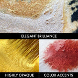 A set of 24 gorgeous metallic and pearlescent colors.
The six polarized colors, which change color depending on the angle you look at them from, are exclusive to this set.
It can be used in a wide range of ways, such as as an accent for your work.
The glittery black packaging makes it a great gift.