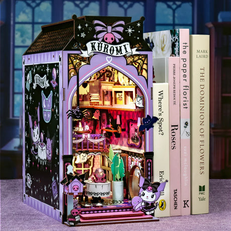 Step into the mysterious world of Kuromi! Bring her spooky fortune-telling lair to life, complete with a crystal ball, tarot cards, and eerie details that set the perfect mystical mood. This miniature scene is crafted with intricate details and comes with LED lighting to create an enchanting atmosphere on your bookshelf.
Perfect for fans of Kuromi, magic, and all things spooky, this kit offers a fun and immersive building experience that transforms any space into a cozy, mysterious hideaway. Build, decorate