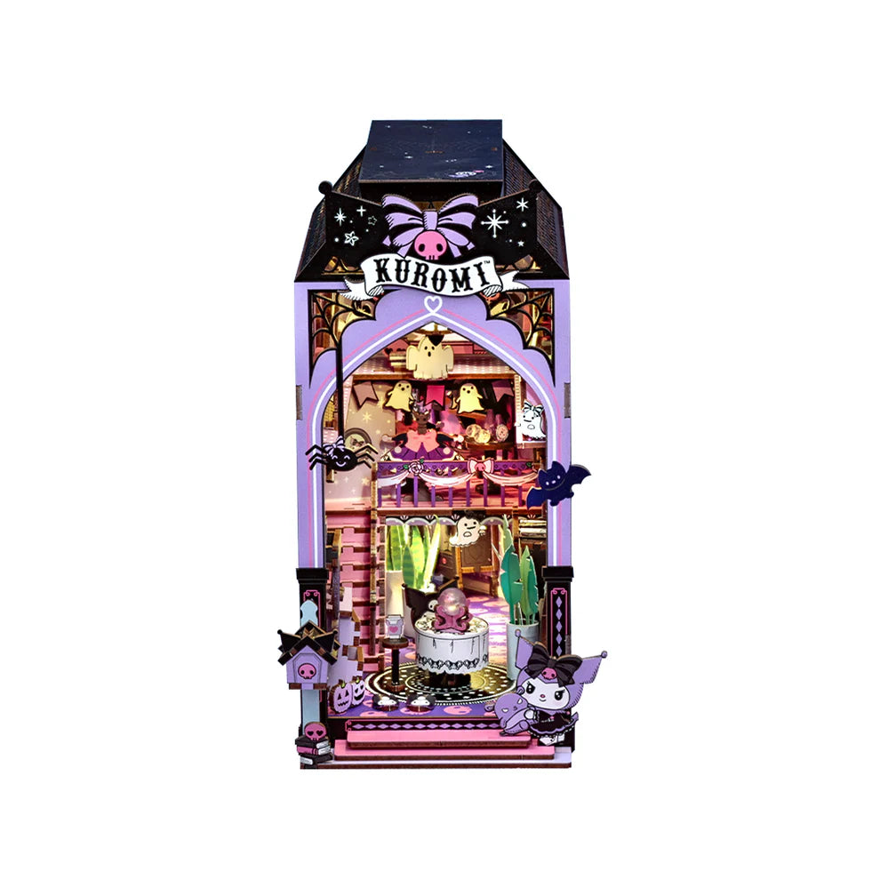 Step into the mysterious world of Kuromi! Bring her spooky fortune-telling lair to life, complete with a crystal ball, tarot cards, and eerie details that set the perfect mystical mood. This miniature scene is crafted with intricate details and comes with LED lighting to create an enchanting atmosphere on your bookshelf.
Perfect for fans of Kuromi, magic, and all things spooky, this kit offers a fun and immersive building experience that transforms any space into a cozy, mysterious hideaway. Build, decorate