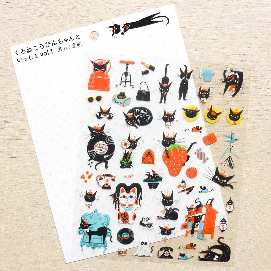 A sticker featuring a stylish black cat named 'Robin-chan' as the main character.
Robin-chan's pose, which gives off the unique softness of cats, is irresistibly cute.


Printed on PET material, the stickers have a smooth, durable finish that’s easy to peel and place - great for both everyday use and special projects.

✨ Product Details

Smooth, durable PET sticker material
Perfect for planners, journals, scrapbooking, and cardmaking
Backing Sheet Size: 141 × 188 mm
Sticker sheet size: 138 × 170 mm