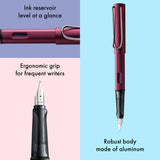 Light, lighter, LAMY AL-star: the writing classic made of resistant aluminium masters all challenges of everyday life in style. The transparent grip lies comfortably in the hand and, with an unobstructed view of the ink duct, turns the functional into a visual highlight. The series is ever inspiring with new special editions in current trendy colours and is thus an inspiring must-have in any pencil case.

Lightweight fountain pen with polished steel nib and ergonomic grip made of high-quality transparent pl