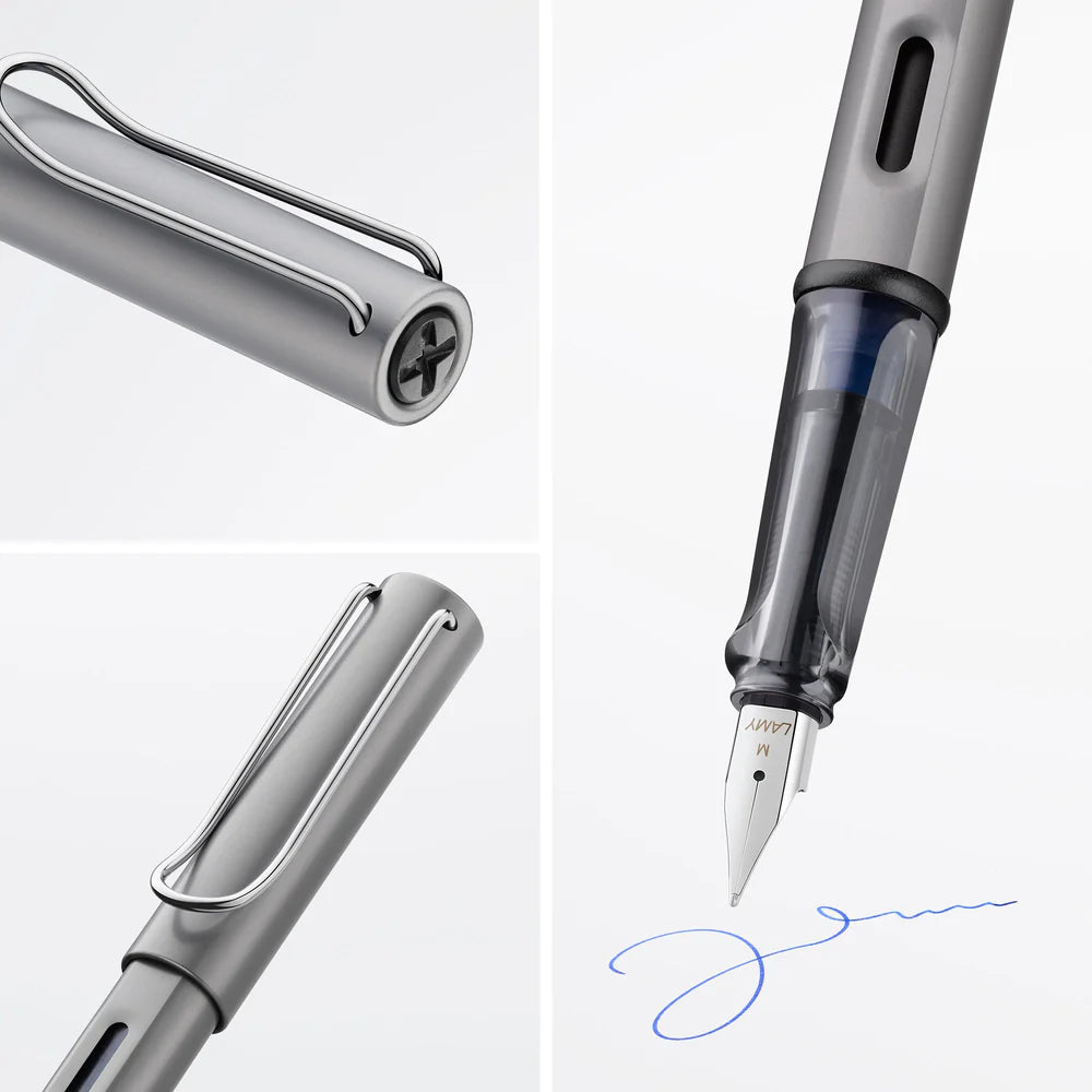 Light, lighter, LAMY AL-star: the writing classic made of resistant aluminium masters all challenges of everyday life in style. The transparent grip lies comfortably in the hand and, with an unobstructed view of the ink duct, turns the functional into a visual highlight. The series is ever inspiring with new special editions in current trendy colours and is thus an inspiring must-have in any pencil case.

Lightweight fountain pen with polished steel nib and ergonomic grip made of high-quality transparent pl