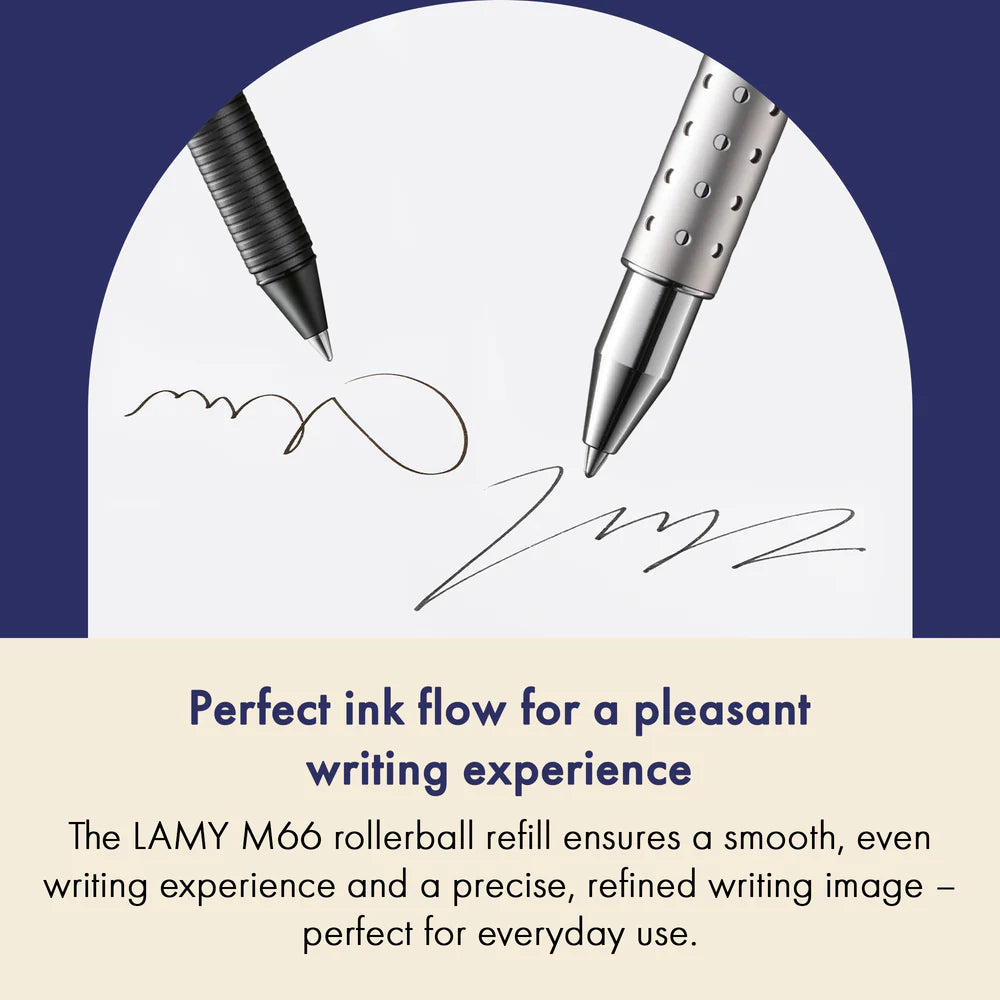 The LAMY M 66 metal rollerball refill ensures smooth, consistent writing and a precise, refined finish – perfect for everyday use. Available in blue and black for a medium line width – ideal for personalizing notes, letters, or sketches.

Refill for rollerball pens without cap and LAMY imporium.

Includes 1 refill.&nbsp;