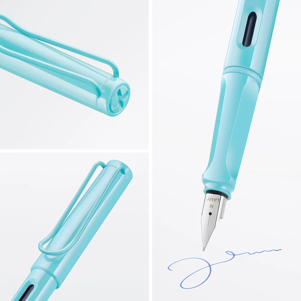 LAMY Safari Fountain Pen - Aquasky

Fountain pen, icon, global success: the LAMY safari has been a beloved classic since its introduction in the 1980s and enjoys a cult status untypical for a writing instrument. Countless colours and ever-changing special editions make hearts beat faster - whether for the pencil case or the carefully curated fountain pen collection.

The LAMY safari is more than the sum of its details: it is aesthetic, robust and individual. The distinctive, self-sprung clip keeps the writi
