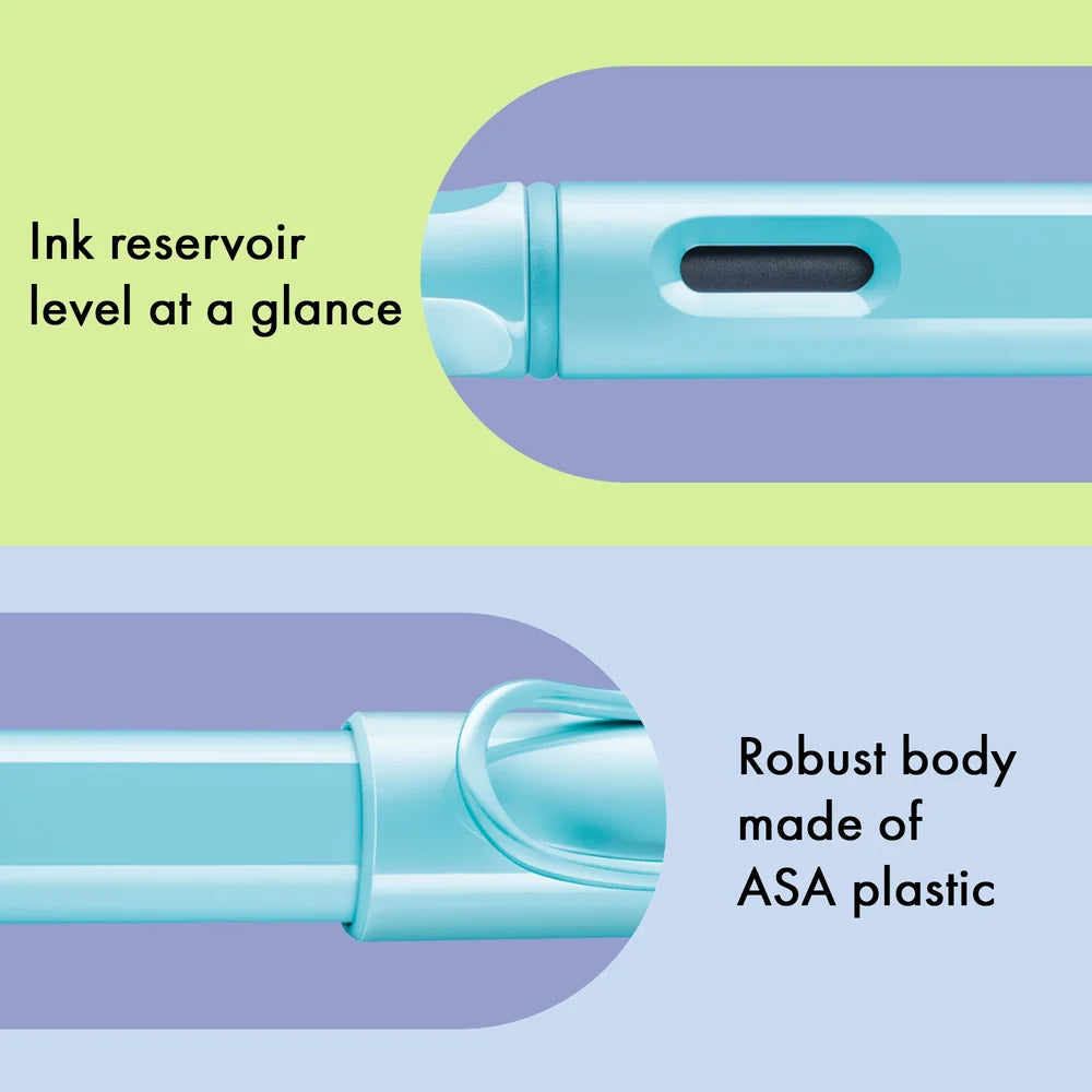 LAMY Safari Fountain Pen - Aquasky

Fountain pen, icon, global success: the LAMY safari has been a beloved classic since its introduction in the 1980s and enjoys a cult status untypical for a writing instrument. Countless colours and ever-changing special editions make hearts beat faster - whether for the pencil case or the carefully curated fountain pen collection.

The LAMY safari is more than the sum of its details: it is aesthetic, robust and individual. The distinctive, self-sprung clip keeps the writi