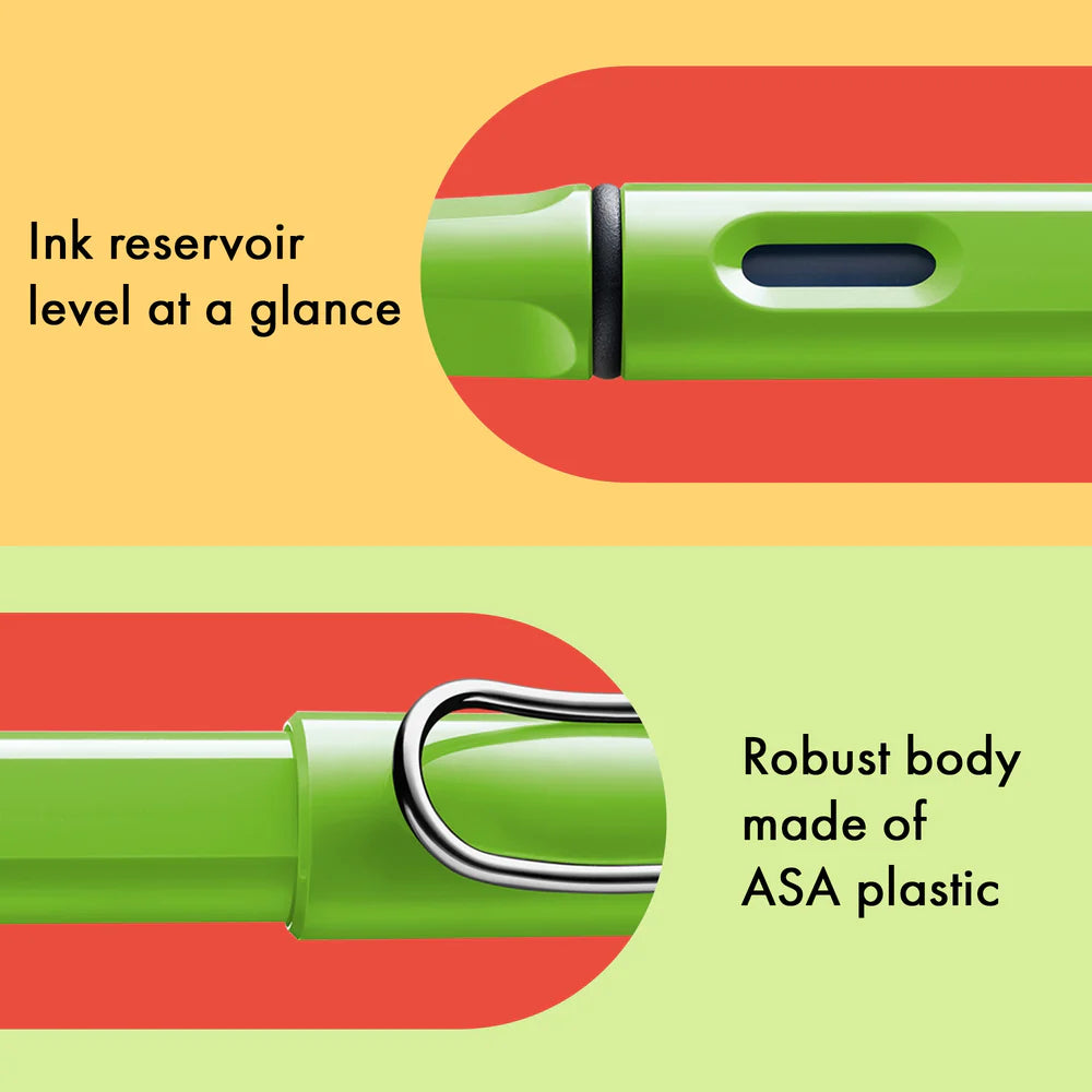 Fountain pen, icon, global success: the LAMY safari has been a beloved classic since its introduction in the 1980s and enjoys a cult status untypical for a writing instrument. Countless colours and ever-changing special editions make hearts beat faster - whether for the pencil case or the carefully curated fountain pen collection.

The LAMY safari is more than the sum of its details: it is aesthetic, robust and individual. The distinctive, self-sprung clip keeps the writing instrument securely fastened in p