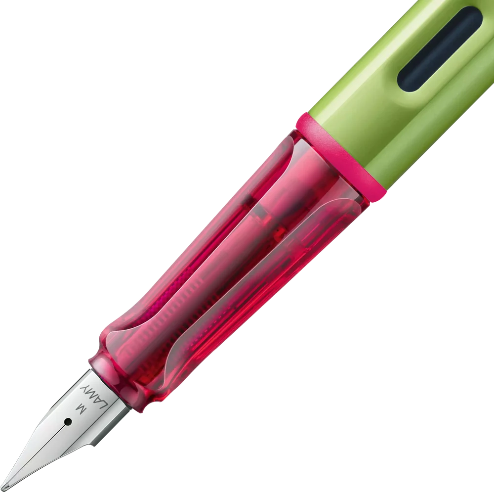 LAMY Special Edition AL-Star Fountain Pen - Disco

Light, lighter, LAMY AL-star: the writing classic made of resistant aluminium masters all challenges of everyday life in style. The transparent grip lies comfortably in the hand and, with an unobstructed view of the ink duct, turns the functional into a visual highlight. The series is ever inspiring with new special editions in current trendy colours and is thus an inspiring must-have in any pencil case.

Lightweight fountain pen with polished steel nib and