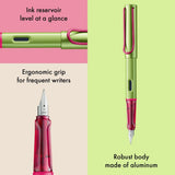 LAMY Special Edition AL-Star Fountain Pen - Disco

Light, lighter, LAMY AL-star: the writing classic made of resistant aluminium masters all challenges of everyday life in style. The transparent grip lies comfortably in the hand and, with an unobstructed view of the ink duct, turns the functional into a visual highlight. The series is ever inspiring with new special editions in current trendy colours and is thus an inspiring must-have in any pencil case.

Lightweight fountain pen with polished steel nib and