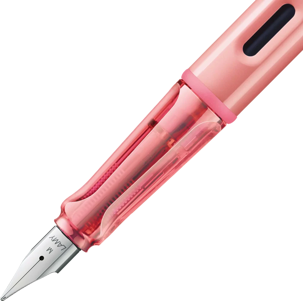 LAMY Special Edition AL-Star Fountain Pen - Flamingo

Light, lighter, LAMY AL-star: the writing classic made of resistant aluminium masters all challenges of everyday life in style. The transparent grip lies comfortably in the hand and, with an unobstructed view of the ink duct, turns the functional into a visual highlight. The series is ever inspiring with new special editions in current trendy colours and is thus an inspiring must-have in any pencil case.

Lightweight fountain pen with polished steel nib 