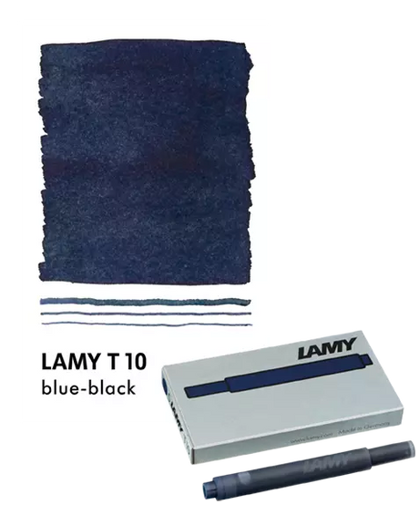 With their intense colors and long range, the LAMY T10 large capacity ink cartridges ensure pleasant, even writing - whether in everyday life, in the office, or at school. The ink cartridges offer an even flow and provide a smooth, precise writing experience for stylish writing without scratches. These ink cartridges fit all Lamy fountain pens, except the LAMY 2000.

Includes 5 cartridges with a 1.25ml capacity in each pack.